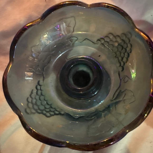 Vintage blue pitcher and candle sticks carnival glass. - Picture 6 of 7